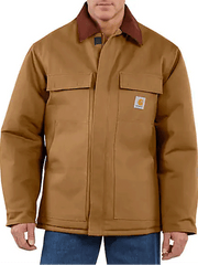 Carhartt 106674-BRN Mens Loose Fit Firm Duck Insulated Traditional Coat Brown front view. If you need any assistance with this item or the purchase of this item please call us at five six one seven four eight eight eight zero one Monday through Saturday 10:00a.m EST to 8:00 p.m EST