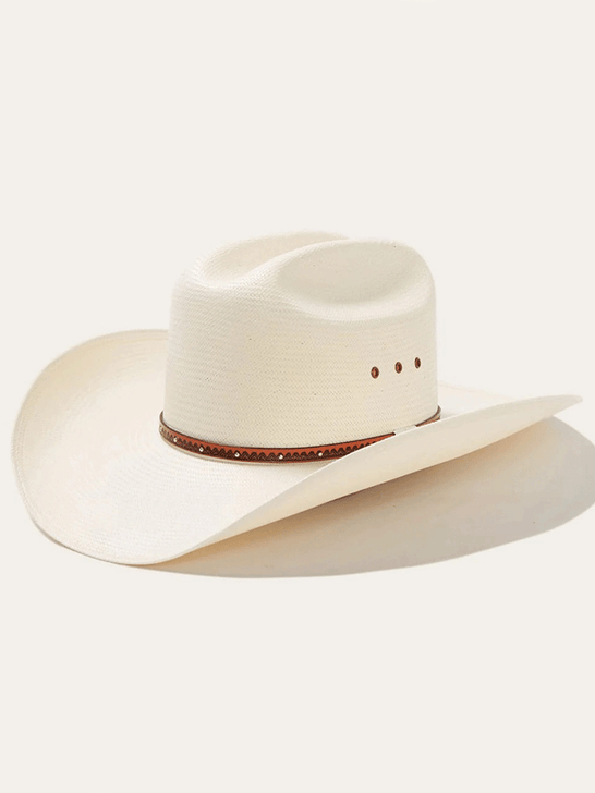 Stetson SSHYWD-664281 HAYWOOD 10X Straw Cowboy Hat Natural side / front view. If you need any assistance with this item or the purchase of this item please call us at five six one seven four eight eight eight zero one Monday through Saturday 10:00a.m EST to 8:00 p.m EST