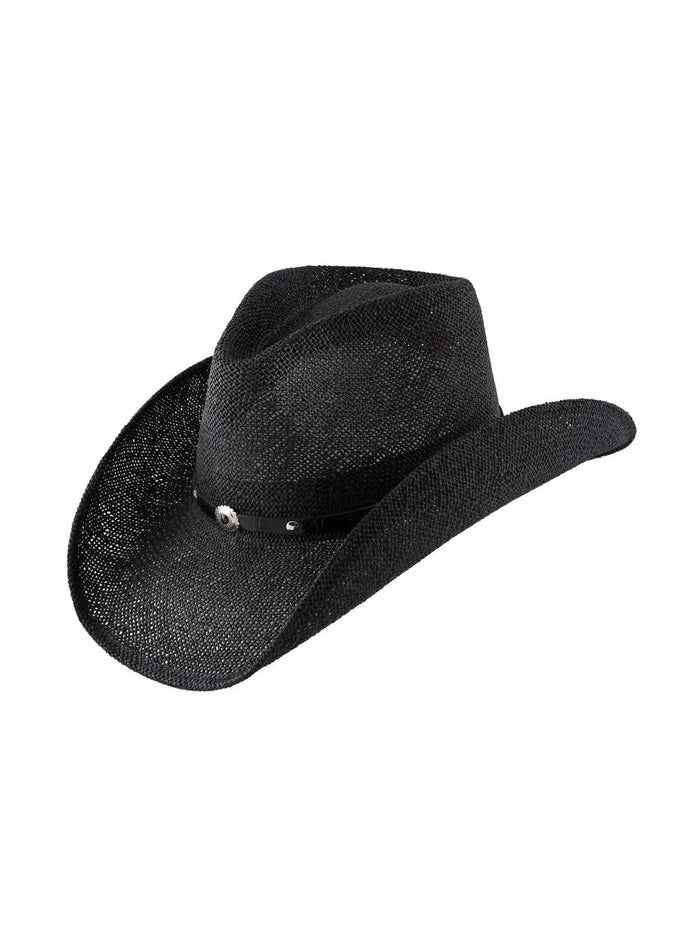 Stetson TSONYX-833407 Onyx Straw Hat Black front and side view. If you need any assistance with this item or the purchase of this item please call us at five six one seven four eight eight eight zero one Monday through Saturday 10:00a.m EST to 8:00 p.m EST