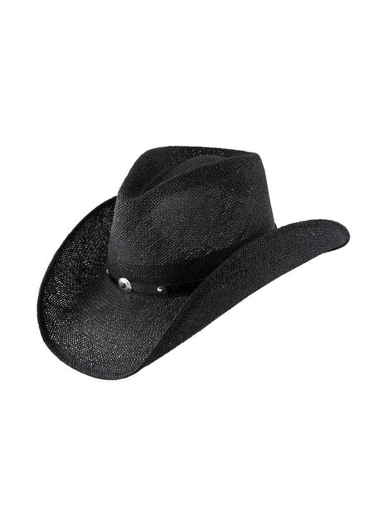 Stetson TSONYX-833407 Onyx Straw Hat Black front and side view. If you need any assistance with this item or the purchase of this item please call us at five six one seven four eight eight eight zero one Monday through Saturday 10:00a.m EST to 8:00 p.m EST