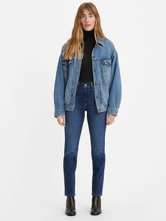 Levi's 188830048 Womens 724 High Rise Slim Straight Jean Dark Wash front view. If you need any assistance with this item or the purchase of this item please call us at five six one seven four eight eight eight zero one Monday through Saturday 10:00a.m EST to 8:00 p.m EST