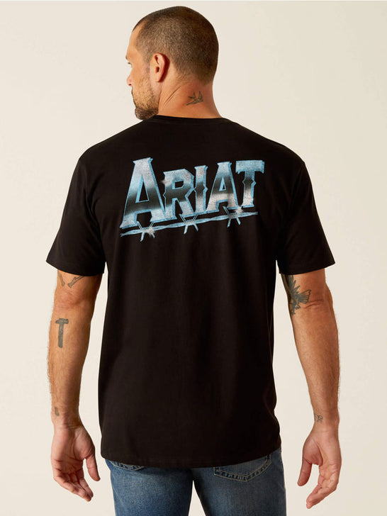 Ariat 10051788 Mens Chrome Wire T-Shirt Black back view. If you need any assistance with this item or the purchase of this item please call us at five six one seven four eight eight eight zero one Monday through Saturday 10:00a.m EST to 8:00 p.m EST