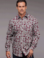 Stetson 11-001-0526-5026 Mens Long Sleeve Paisley Print Western Shirt Wine front view. If you need any assistance with this item or the purchase of this item please call us at five six one seven four eight eight eight zero one Monday through Saturday 10:00a.m EST to 8:00 p.m EST