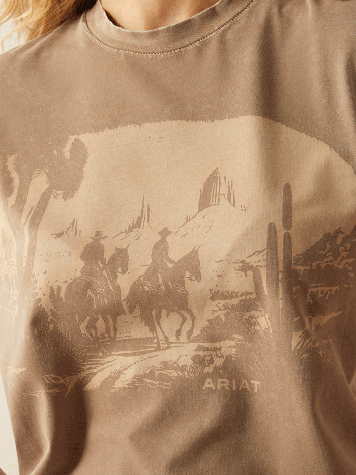 Ariat 10055131 Womens Western Mural T-Shirt Washed Greige front view. If you need any assistance with this item or the purchase of this item please call us at five six one seven four eight eight eight zero one Monday through Saturday 10:00a.m EST to 8:00 p.m EST