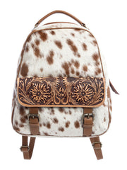 Myra Bag S-10724 Womens La Jara Hand-Tooled Backpack Bag Brown front view. If you need any assistance with this item or the purchase of this item please call us at five six one seven four eight eight eight zero one Monday through Saturday 10:00a.m EST to 8:00 p.m EST