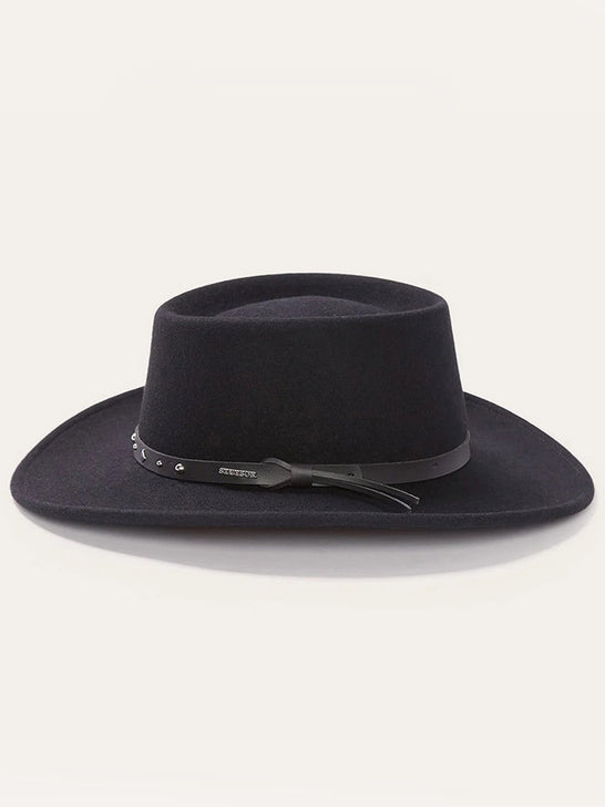 Stetson SWBKHK-783207 BLACK HAWK Outdoor Crushable Felt Hat Black side view. If you need any assistance with this item or the purchase of this item please call us at five six one seven four eight eight eight zero one Monday through Saturday 10:00a.m EST to 8:00 p.m EST