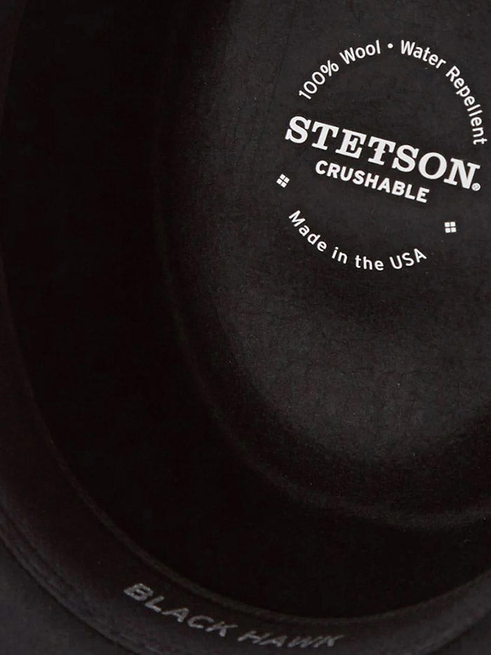 Stetson SWBKHK-783207 BLACK HAWK Outdoor Crushable Felt Hat Black front view. If you need any assistance with this item or the purchase of this item please call us at five six one seven four eight eight eight zero one Monday through Saturday 10:00a.m EST to 8:00 p.m EST