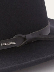 Stetson SWBKHK-783207 BLACK HAWK Outdoor Crushable Felt Hat Black close up. If you need any assistance with this item or the purchase of this item please call us at five six one seven four eight eight eight zero one Monday through Saturday 10:00a.m EST to 8:00 p.m EST