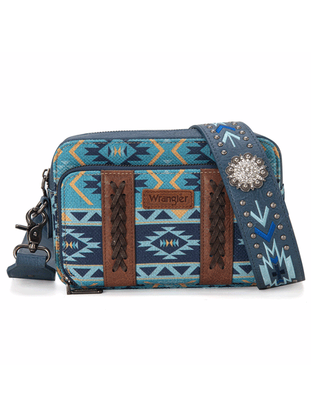 Wrangler WG2207-3003NY Womens Aztec Printed Crossbody Purse With Wallet Compartment Navy front. If you need any assistance with this item or the purchase of this item please call us at five six one seven four eight eight eight zero one Monday through Saturday 10:00a.m EST to 8:00 p.m EST

