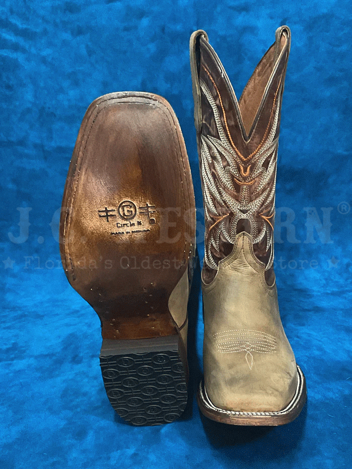 Circle G L5991 Mens Embroidery Square Toe Boot Cinnamon side and front view. If you need any assistance with this item or the purchase of this item please call us at five six one seven four eight eight eight zero one Monday through Saturday 10:00a.m EST to 8:00 p.m EST