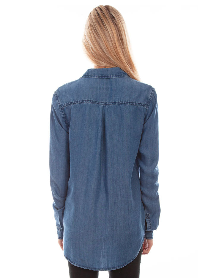 Scully HC641 Womens Western Blouse Denim front view. If you need any assistance with this item or the purchase of this item please call us at five six one seven four eight eight eight zero one Monday through Saturday 10:00a.m EST to 8:00 p.m EST