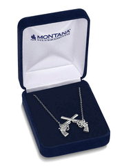Montana Silversmiths NC5879 Womens Crossed Pistols Pendant Necklace Silver in box. If you need any assistance with this item or the purchase of this item please call us at five six one seven four eight eight eight zero one Monday through Saturday 10:00a.m EST to 8:00 p.m EST