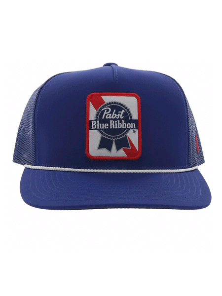 Hooey 2274T-BL Pabst Blue Ribbon Snapback Hat Blue full front view. If you need any assistance with this item or the purchase of this item please call us at five six one seven four eight eight eight zero one Monday through Saturday 10:00a.m EST to 8:00 p.m EST
