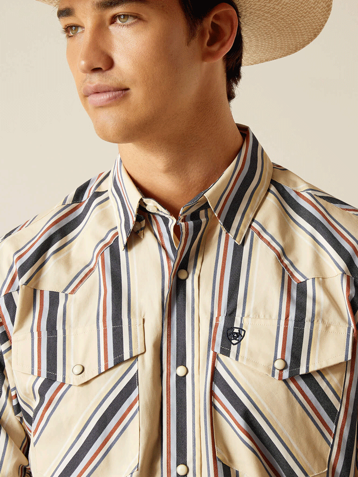 Ariat 10048435 Mens Phillip Classic Fit Shirt Beige front view. If you need any assistance with this item or the purchase of this item please call us at five six one seven four eight eight eight zero one Monday through Saturday 10:00a.m EST to 8:00 p.m EST