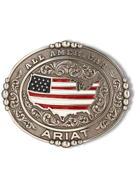 Ariat A37052 Oval Buckle All American Antique Silver front view. If you need any assistance with this item or the purchase of this item please call us at five six one seven four eight eight eight zero one Monday through Saturday 10:00a.m EST to 8:00 p.m EST