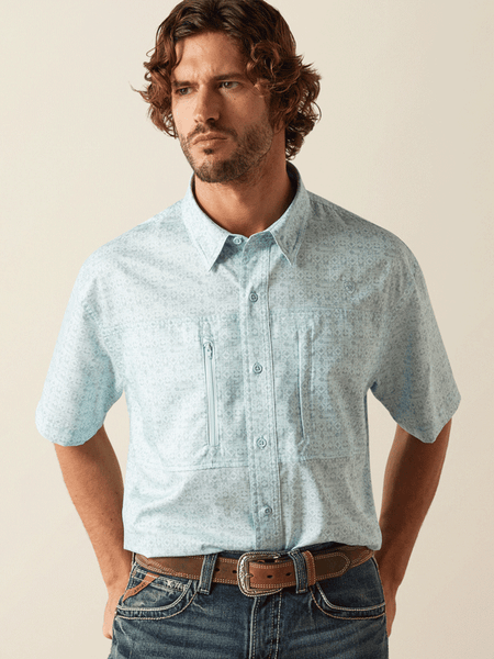 Ariat 10055243 Mens VentTEK Classic Fit Shirt Light Blue front view. If you need any assistance with this item or the purchase of this item please call us at five six one seven four eight eight eight zero one Monday through Saturday 10:00a.m EST to 8:00 p.m EST