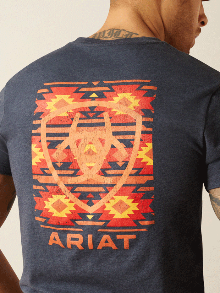 Ariat 10052573 Mens Eagle Rock T-Shirt Navy Heather back view. If you need any assistance with this item or the purchase of this item please call us at five six one seven four eight eight eight zero one Monday through Saturday 10:00a.m EST to 8:00 p.m EST
