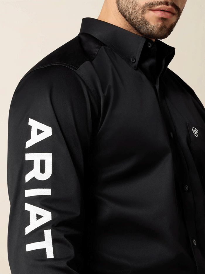Ariat 10034231 Mens Team Logo Twill Fitted Shirt Black front view. If you need any assistance with this item or the purchase of this item please call us at five six one seven four eight eight eight zero one Monday through Saturday 10:00a.m EST to 8:00 p.m EST
