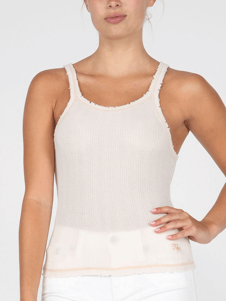 Miss Me MT2821T-BGE Womens Ribbed Cropped Tank Top Beige front view. If you need any assistance with this item or the purchase of this item please call us at five six one seven four eight eight eight zero one Monday through Saturday 10:00a.m EST to 8:00 p.m EST