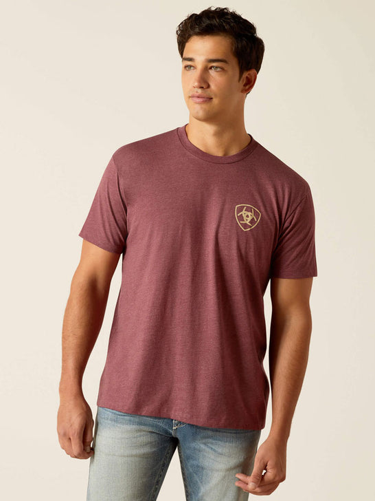 Ariat 10051752 Mens Serape Fill T-Shirt Burgundy Heather front view. If you need any assistance with this item or the purchase of this item please call us at five six one seven four eight eight eight zero one Monday through Saturday 10:00a.m EST to 8:00 p.m EST