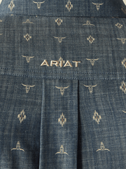 Ariat 10054732 Mens Team Philibert Classic Fit Shirt Chambray Blue back close up view. If you need any assistance with this item or the purchase of this item please call us at five six one seven four eight eight eight zero one Monday through Saturday 10:00a.m EST to 8:00 p.m EST

