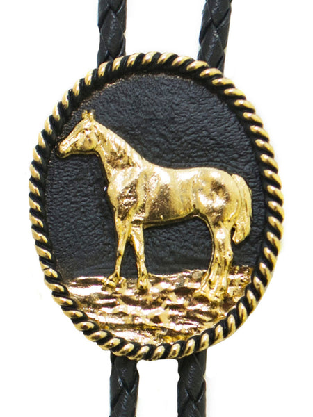 Western Express BT-7  Standing Horse Oval Bolo Tie Black front view. If you need any assistance with this item or the purchase of this item please call us at five six one seven four eight eight eight zero one Monday through Saturday 10:00a.m EST to 8:00 p.m EST