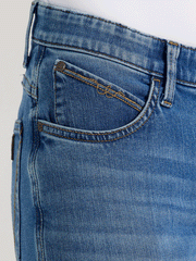 Wrangler 112352987 Womens Willow Mid Rise Bootcut Jean Sophia front pocket close up view. If you need any assistance with this item or the purchase of this item please call us at five six one seven four eight eight eight zero one Monday through Saturday 10:00a.m EST to 8:00 p.m EST