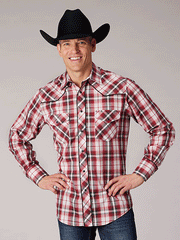 Roper 01-001-0016-4061 Mens Long Sleeve Snap Plaid Western Shirt Red front view. If you need any assistance with this item or the purchase of this item please call us at five six one seven four eight eight eight zero one Monday through Saturday 10:00a.m EST to 8:00 p.m EST