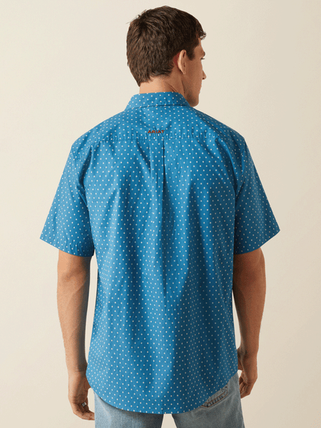 Ariat 10059017 Mens Scott Classic Fit Short Sleeve Shirt Dark Teal back view. If you need any assistance with this item or the purchase of this item please call us at five six one seven four eight eight eight zero one Monday through Saturday 10:00a.m EST to 8:00 p.m EST
