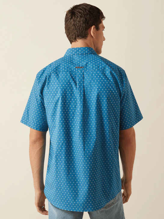 Ariat 10059017 Mens Scott Classic Fit Short Sleeve Shirt Dark Teal back view. If you need any assistance with this item or the purchase of this item please call us at five six one seven four eight eight eight zero one Monday through Saturday 10:00a.m EST to 8:00 p.m EST
