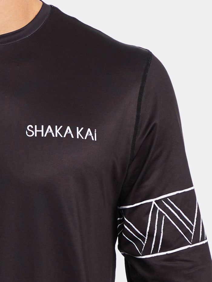 Shaka Kai DaveL SHARK BAIT Mens Long Sleeve Performance Shirt Black back view. If you need any assistance with this item or the purchase of this item please call us at five six one seven four eight eight eight zero one Monday through Saturday 10:00a.m EST to 8:00 p.m EST