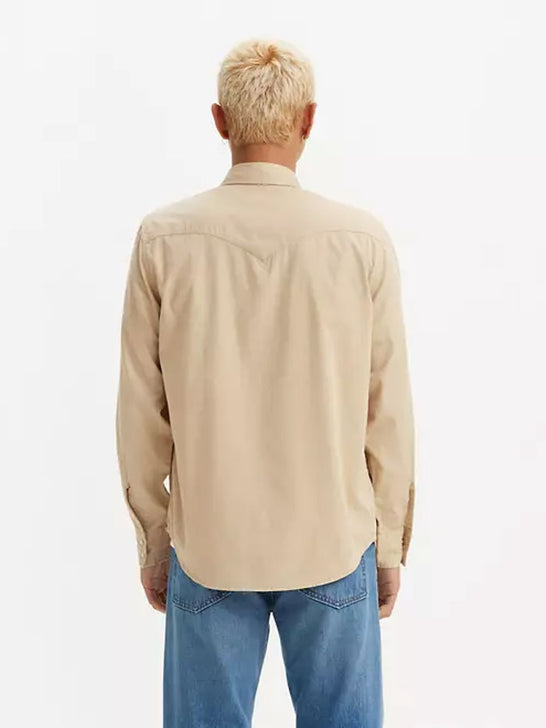 Levis 857450169 Mens Classic Standard Fit Western Shirt Safari Tan back view. If you need any assistance with this item or the purchase of this item please call us at five six one seven four eight eight eight zero one Monday through Saturday 10:00a.m EST to 8:00 p.m EST