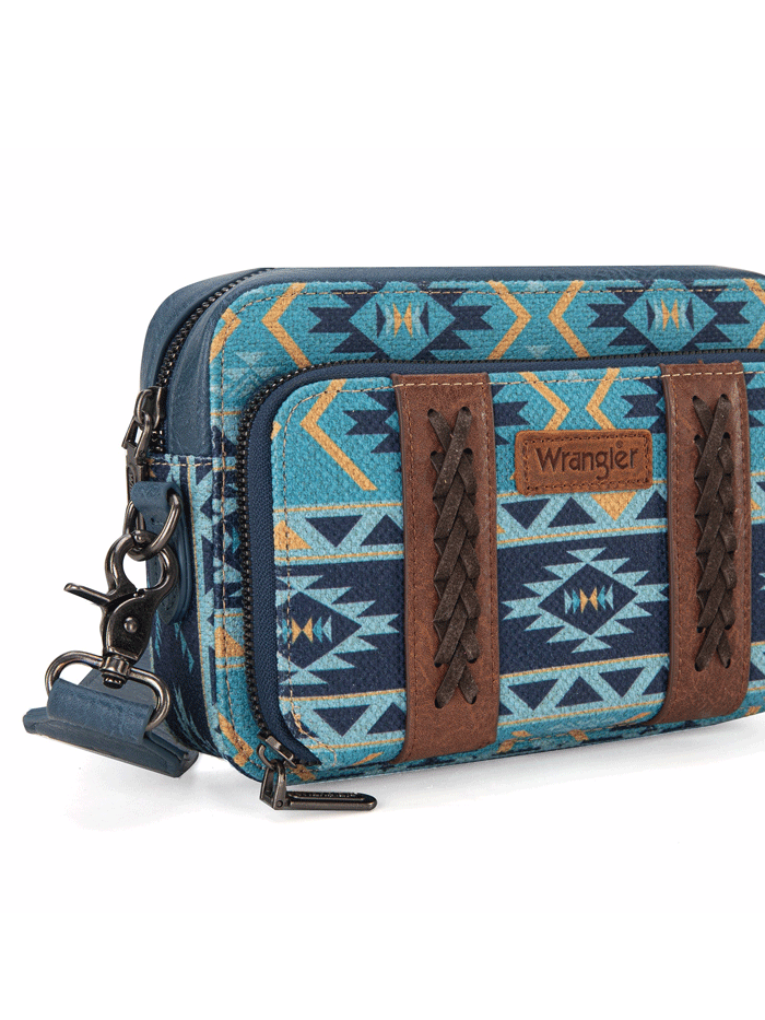 Wrangler WG2207-3003NY Womens Aztec Printed Crossbody Purse With Wallet Compartment Navy front. If you need any assistance with this item or the purchase of this item please call us at five six one seven four eight eight eight zero one Monday through Saturday 10:00a.m EST to 8:00 p.m EST

