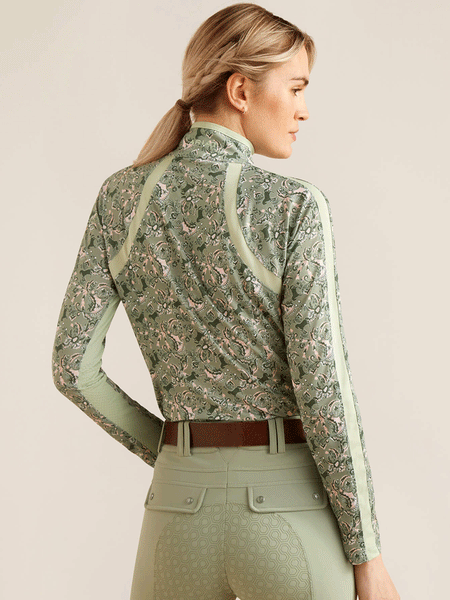 Ariat 10049051 Womens Sunstopper 3.0 Baselayer Green Baroque back view. If you need any assistance with this item or the purchase of this item please call us at five six one seven four eight eight eight zero one Monday through Saturday 10:00a.m EST to 8:00 p.m EST