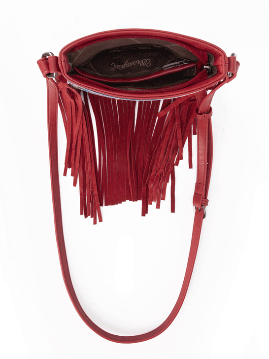 Wrangler WG44-8360RD Womens Leather Fringe Jean Denim Pocket Crossbody Bag Red inside. If you need any assistance with this item or the purchase of this item please call us at five six one seven four eight eight eight zero one Monday through Saturday 10:00a.m EST to 8:00 p.m EST

