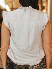 Lucky & Blessed TO1257-IVY Womens Concho Button Down Ruffle Vintage Shirt Ivory back view. If you need any assistance with this item or the purchase of this item please call us at five six one seven four eight eight eight zero one Monday through Saturday 10:00a.m EST to 8:00 p.m EST