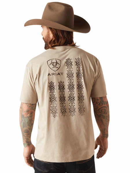 Ariat 10047888 Mens Zuni Flag Short Sleeve Tee Khaki Heather back view. If you need any assistance with this item or the purchase of this item please call us at five six one seven four eight eight eight zero one Monday through Saturday 10:00a.m EST to 8:00 p.m EST