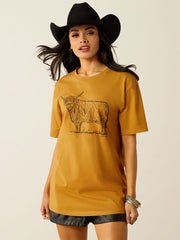 Ariat 10054029 Womens Highlander T-Shirt Harvest Gold front view. If you need any assistance with this item or the purchase of this item please call us at five six one seven four eight eight eight zero one Monday through Saturday 10:00a.m EST to 8:00 p.m EST