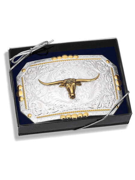 Montana Silversmiths 45410-767M Principle Longhorn Showpiece Belt Buckle Silver in box