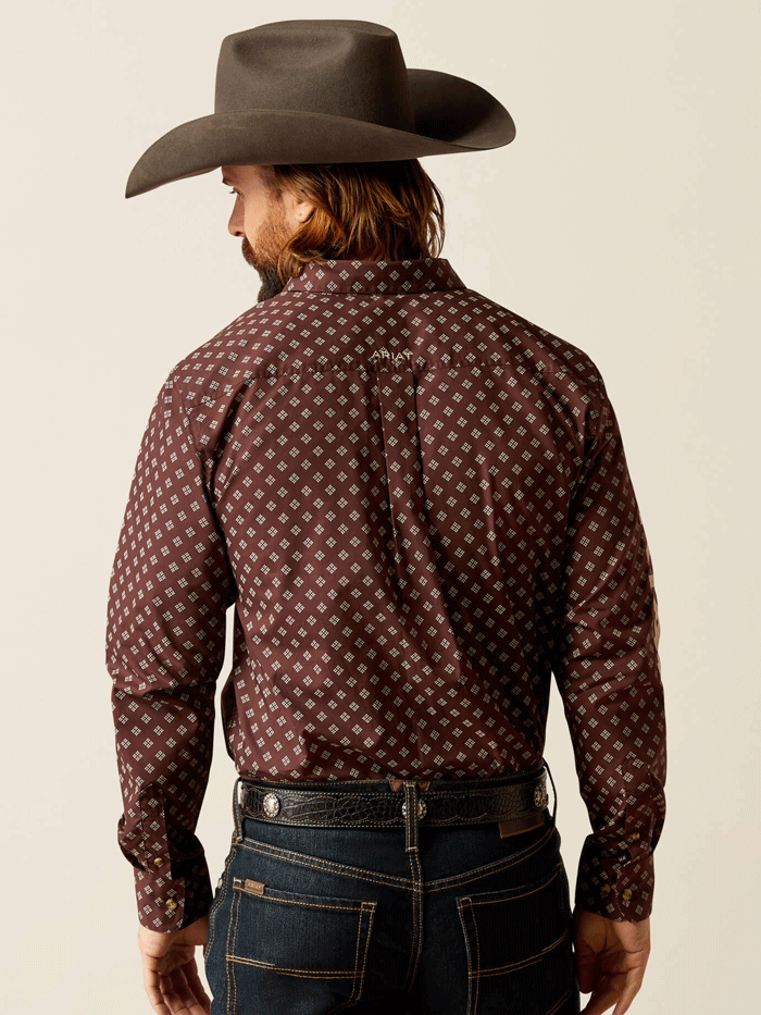 Ariat 10052628 Mens Team Koen Fitted Shirt Brown front view. If you need any assistance with this item or the purchase of this item please call us at five six one seven four eight eight eight zero one Monday through Saturday 10:00a.m EST to 8:00 p.m EST