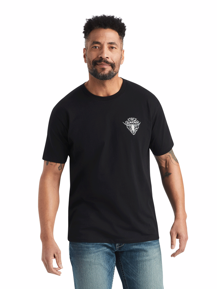 Ariat 10042635 Mens Arrowhead 2.0 T-Shirt Black back view. If you need any assistance with this item or the purchase of this item please call us at five six one seven four eight eight eight zero one Monday through Saturday 10:00a.m EST to 8:00 p.m EST