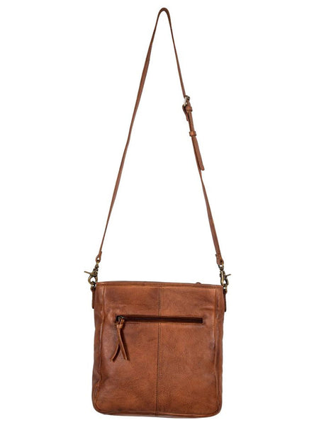 Myra Bag S-8135 Womens Santa Clara Canyon Stitched Leather Bag Brown back view hanging. If you need any assistance with this item or the purchase of this item please call us at five six one seven four eight eight eight zero one Monday through Saturday 10:00a.m EST to 8:00 p.m EST