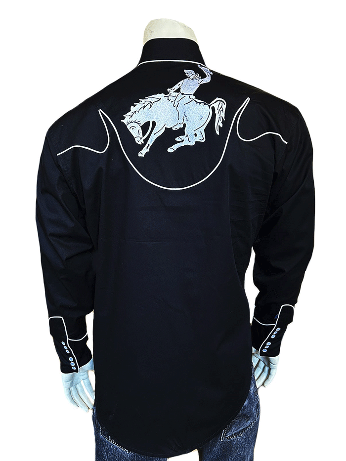 Rockmount 6851-BLK Mens Vintage Bronc Embroidered Western Shirt Black front view. If you need any assistance with this item or the purchase of this item please call us at five six one seven four eight eight eight zero one Monday through Saturday 10:00a.m EST to 8:00 p.m EST

