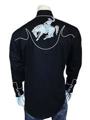 Rockmount 6851-BLK Mens Vintage Bronc Embroidered Western Shirt Black back view. If you need any assistance with this item or the purchase of this item please call us at five six one seven four eight eight eight zero one Monday through Saturday 10:00a.m EST to 8:00 p.m EST

