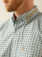 Ariat 10058962 Mens Team Franklin Classic Fit Shirt Brown Light Blue front close up. If you need any assistance with this item or the purchase of this item please call us at five six one seven four eight eight eight zero one Monday through Saturday 10:00a.m EST to 8:00 p.m EST