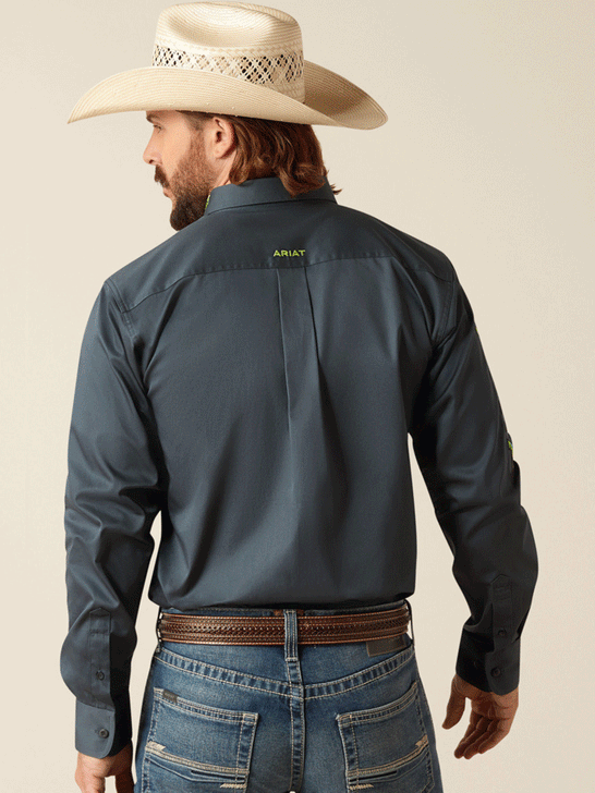 Ariat 10048718 Mens Team Logo Twill Fitted Shirt Dark Grey back view. If you need any assistance with this item or the purchase of this item please call us at five six one seven four eight eight eight zero one Monday through Saturday 10:00a.m EST to 8:00 p.m EST