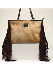 Ariat A770006702 Womens Scarlett Wide Tote Calf Hair Fringe Brown front view. If you need any assistance with this item or the purchase of this item please call us at five six one seven four eight eight eight zero one Monday through Saturday 10:00a.m EST to 8:00 p.m EST