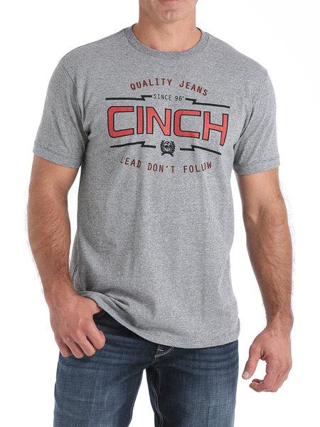Cinch MTT1690377 Mens Classic Logo Tee Carbon front view. If you need any assistance with this item or the purchase of this item please call us at five six one seven four eight eight eight zero one Monday through Saturday 10:00a.m EST to 8:00 p.m EST