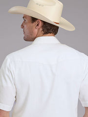 Roper 01-002-0145-0371 Mens Short Sleeve Solid Tone On Tone Western Shirt White back view. If you need any assistance with this item or the purchase of this item please call us at five six one seven four eight eight eight zero one Monday through Saturday 10:00a.m EST to 8:00 p.m EST