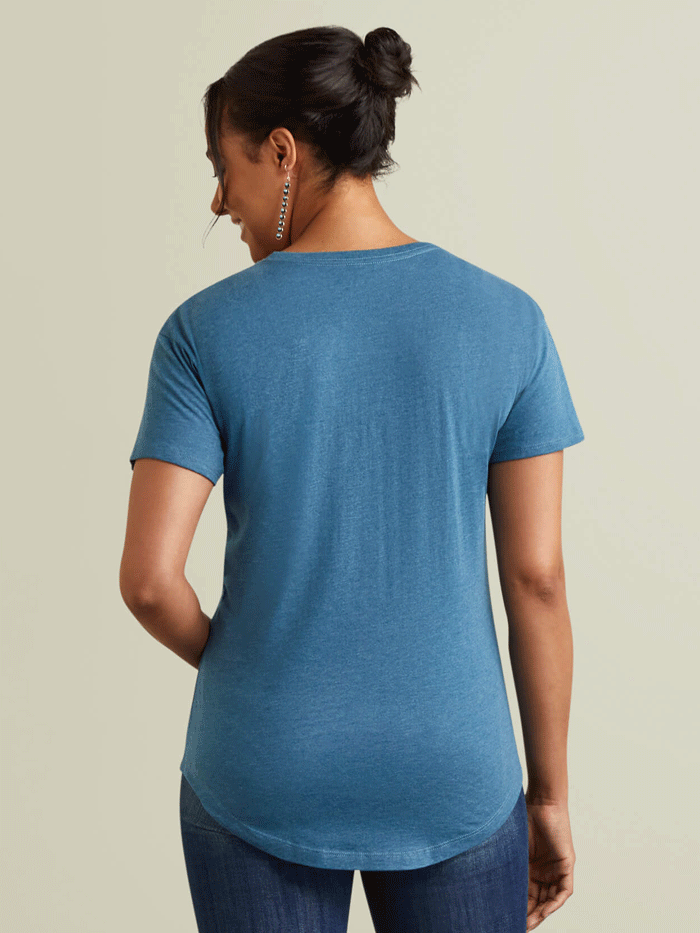 Ariat 10042792 Womens Farm Life T-Shirt Steel Blue Heather front view. If you need any assistance with this item or the purchase of this item please call us at five six one seven four eight eight eight zero one Monday through Saturday 10:00a.m EST to 8:00 p.m EST